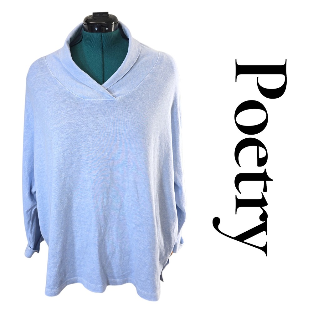 Poetry Light Blue Hemp Organic Cotton‎ Shawl Collar Oversized Sweater US 16